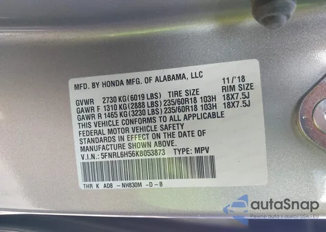 2019 Honda Odyssey Ex from USA, damaged, VIN 5FNRL6H56KB053873